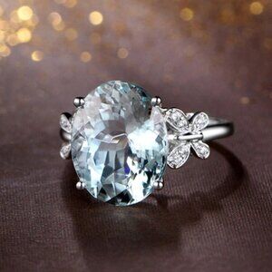Jewelry ring engagement fashion aquamarine oval large 925 sterling silver new